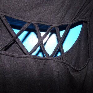 Vintage Open Cross Hatch Back Dressy Tank Top - Black w/ Button - Ladies 3x